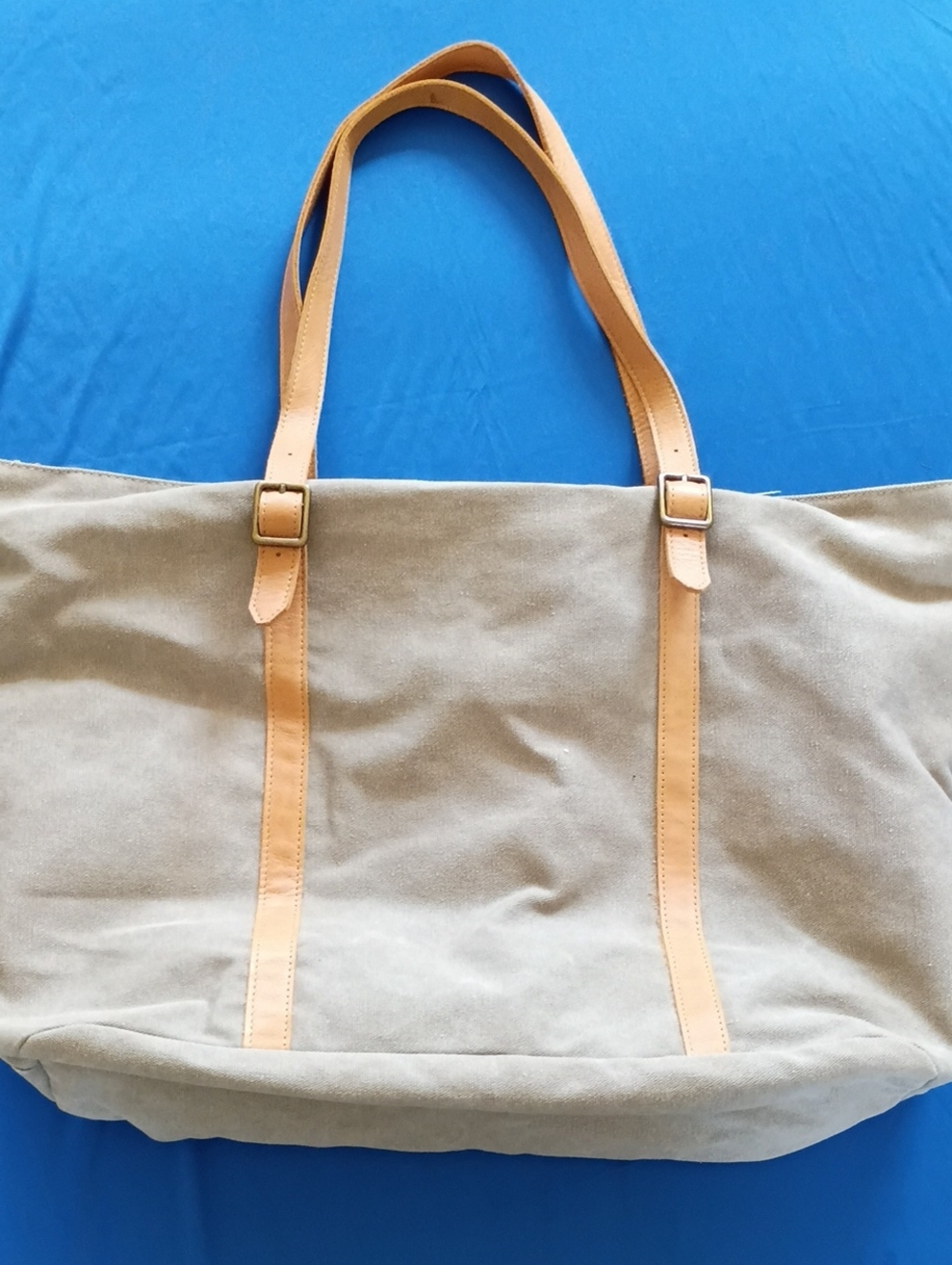 Hearth & Hand Beige Canvas Shoulder Tote with Tan Straps